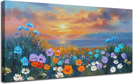 Ardemy Landscape Wall Art for Living Room Sunset Flower Large 40"x20", Canvas by Ardemy