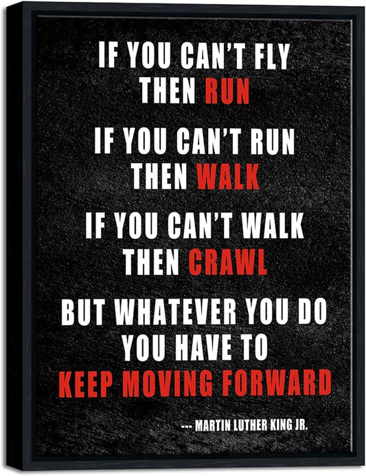Pyradecor Black Framed Canvas Wall Art Keep Moving Forward Motivational by Pyradecor