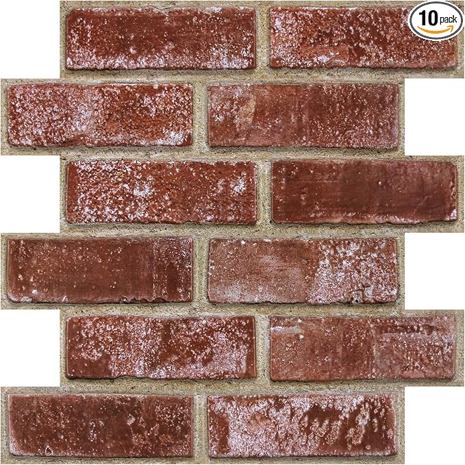COMSTICKC 3D Red Brick Wall Panels Peel and Stick Tiles, Small Size Thin PVC by COMSTICKCDECOR