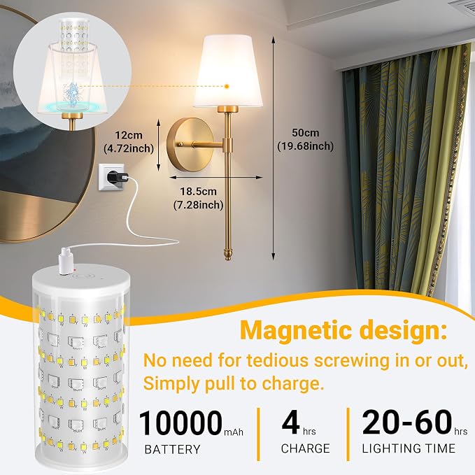 Vimhou Peel and Stick Wall Sconces, Stick On Wall Sconce Set of 2, Battery - Image 4