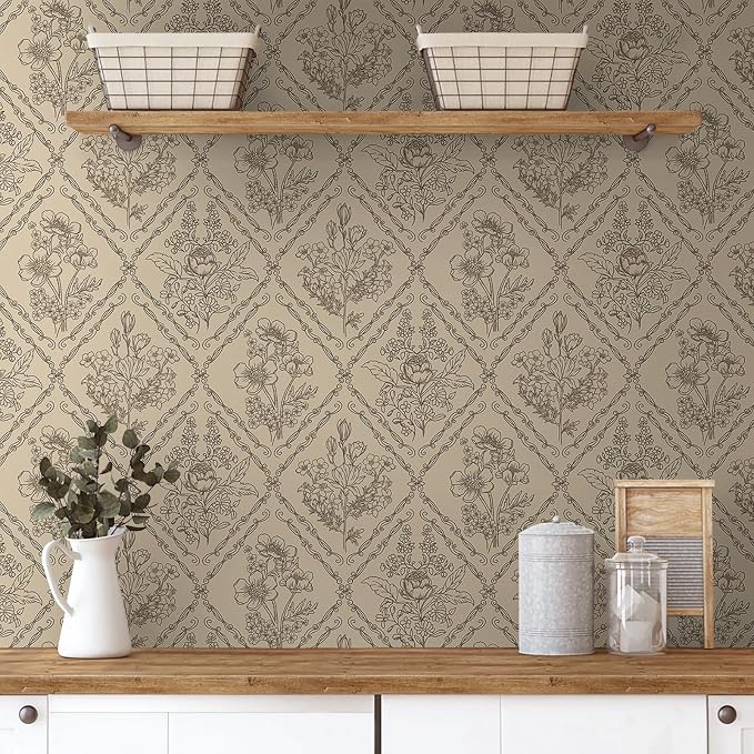 Toduso Peel and Stick Wallpaper Vintage Wall Paper Boho Contact Paper Brown by Toduso