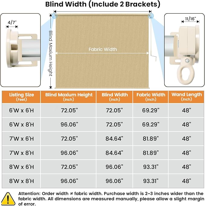 8'W x 8'H Sesame Patio Shades Roll up Outdoor Roller Shade Crank Wand Blind - Image 7