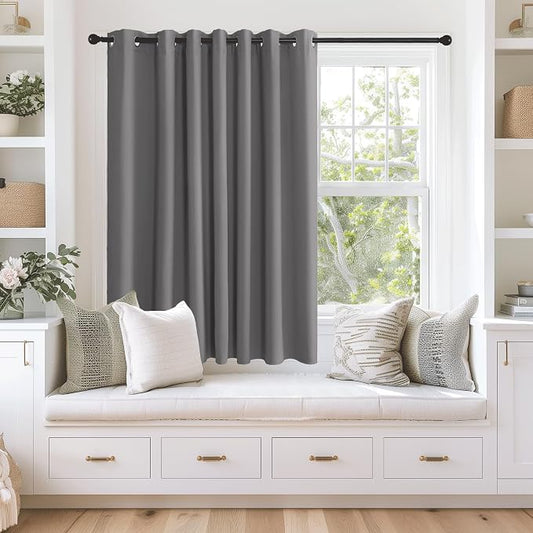 NICETOWN Grey Blackout Extra Wide Bedroom Curtain 63 inch Long, Grommet Room by NICETOWN