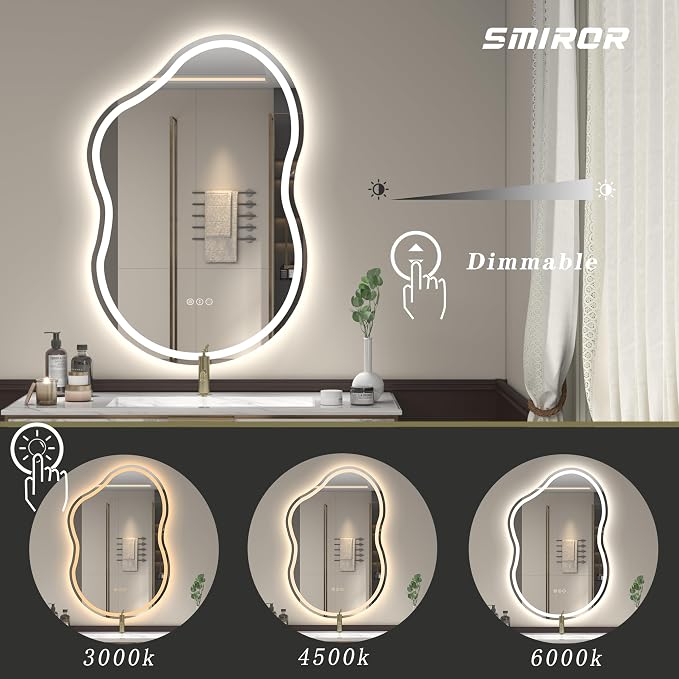 SMIROR Asymmetrical Led Bathroom Mirror 40x 24 inch, Irregular Cloud Lighted - Image 4