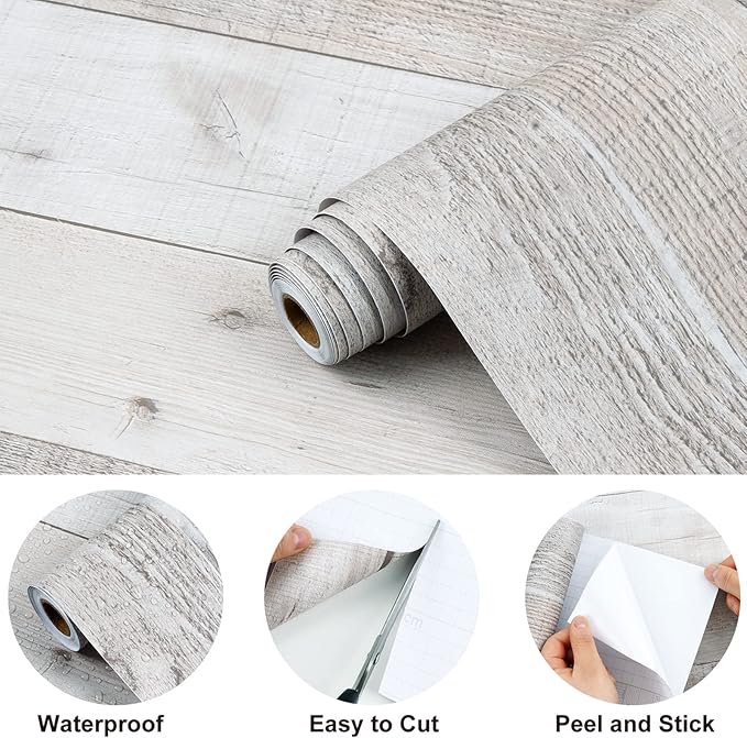 WENMER Gray Shiplap Peel and Stick Wallpaper, 17.71'' x 590'', Vintage Wood - Image 7