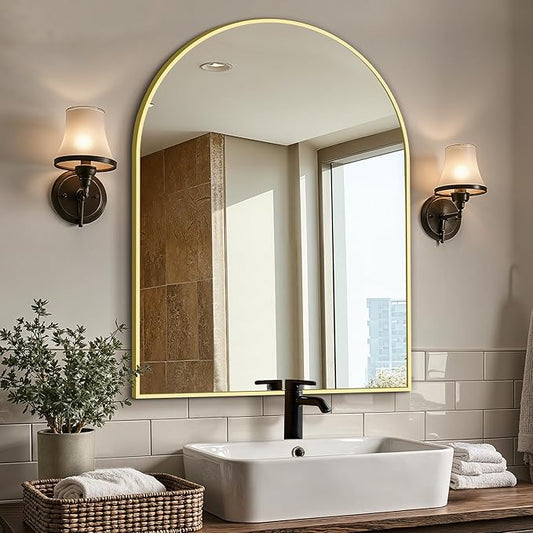 Vanity Bathroom Mirror for Wall, Arched Metal Frame for Bedroom, Living Room by LawadaMirror