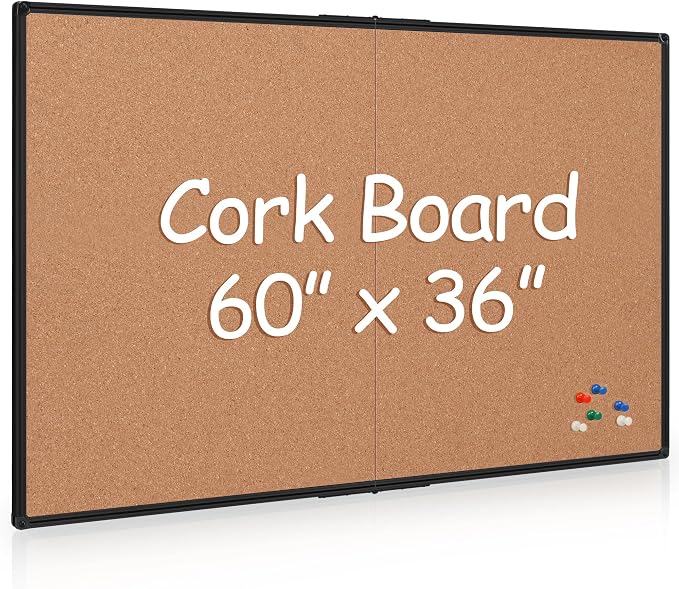 Extra Large Cork Bulletin Board 60" X 36", Foldable Notice Pin Board by Justdowhatyouwanttodo