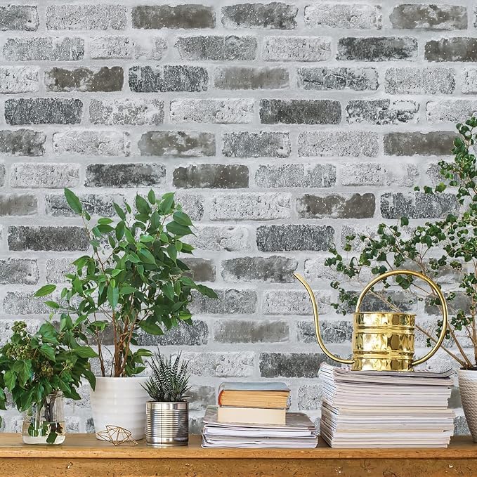 Guvana 17.3"×472.4" Brick Wallpaper Peel and Stick Wallpaper Grey Removable by Guvana