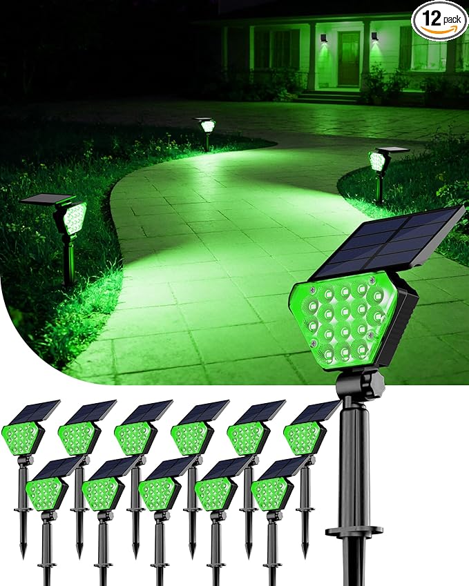 T-SUN Solar Lights Outdoor Waterproof IP65, 12 Pack LED Solar Spot Lights Color Changing IP65 Waterproof Smart Auto On/Off for Outside Landscape Garden Yard Lawn Pathway Patio Driveway