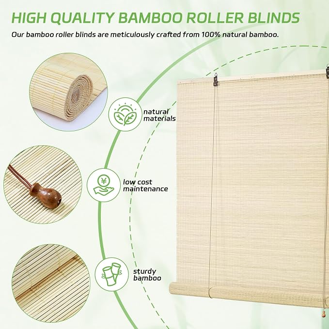 Bamboo Roman Shades, 24Wx72L Roll Up Bamboo Blind Privacy Shade - Image 4