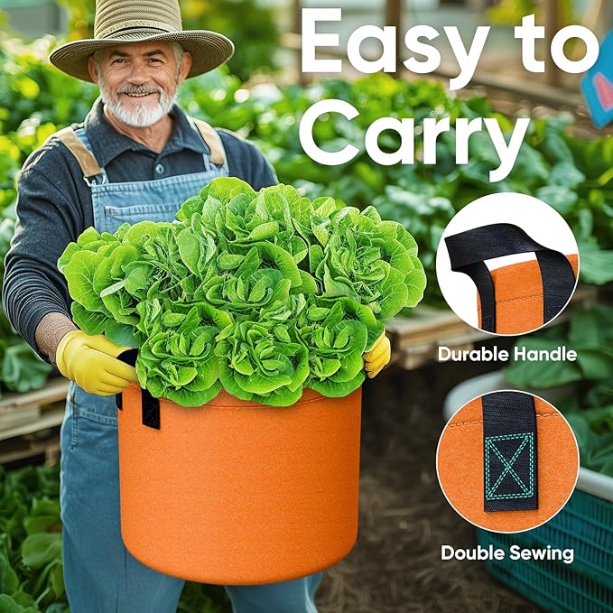 10 Gallon Potato Grow Bags - 6 Pack 350g Heavy Duty Thick Aeration Nonwoven Fabric Pots with Handles, Potatoes Grow Bags 10 Gal with Flap, Garden Bags for Growing Potatoes Plant Vegetables Flower