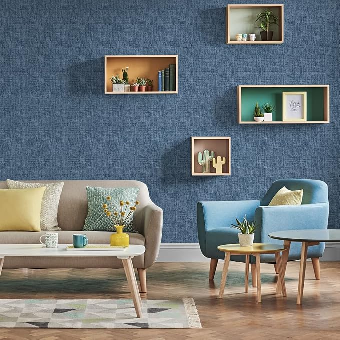 Blue Wallpaper Grasscloth Peel and Stick Wallpaper 17.7inch x 118.1inch - Image 3