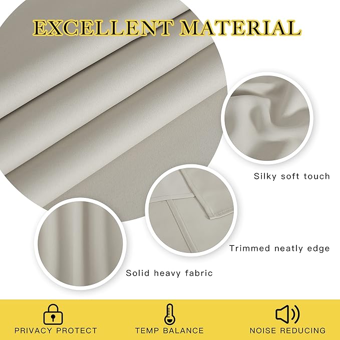NICETOWN Blackout Natural Curtain for Living Room - Thermal Insulated Solid Grommet Sound Reducing Energy Saving Window Drape for Bedroom/Dining Room, 1 Panel, W66 x L90