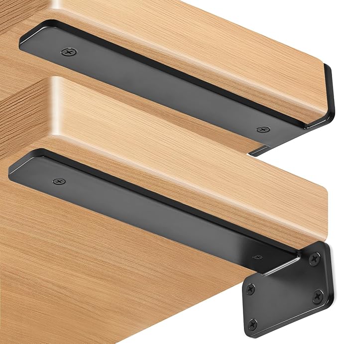 6 Pack - 16 inch Black Hidden L Shelf Bracket Iron Floating Shelf Brackets - Image 7
