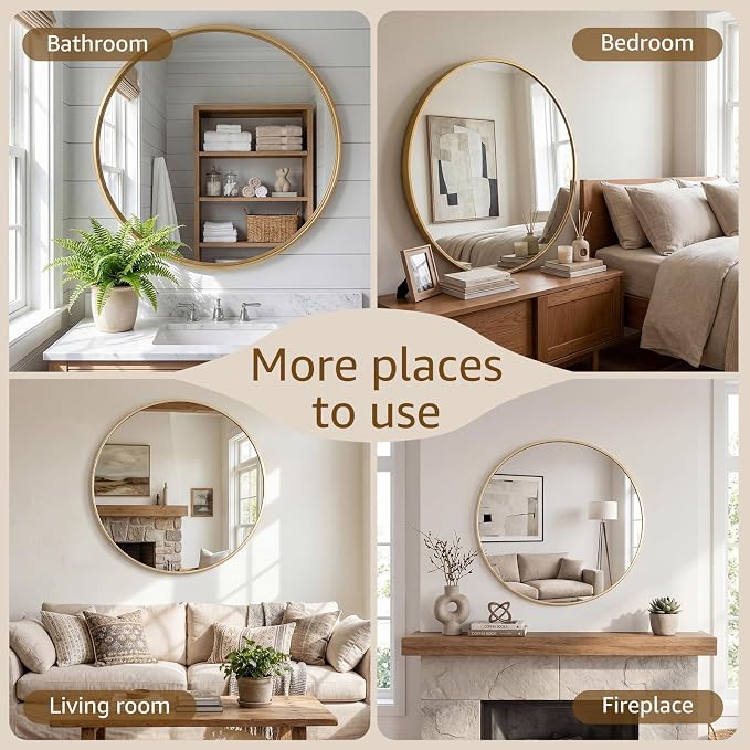 DUMOS 28 Inch Round Wall Mirror, Bathroom Mirror - Image 6