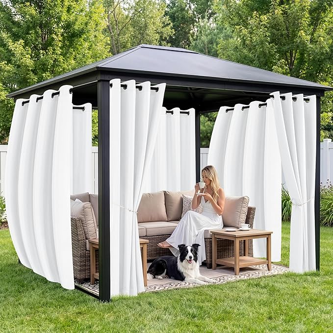 Patio Curtains Outdoor Waterproof 6 Panels - Windproof, Privacy, Weatherproof Outside Drapes for Gazebo Pergola Porch, Grommet Top and Tab Bottom, 54x95 Inch, White