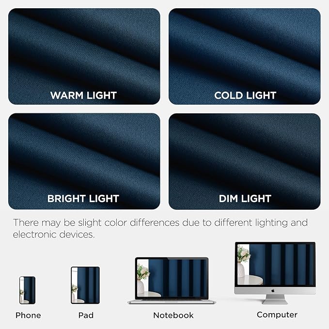 Joydeco Blackout Patio Sliding Door Curtains 108 Inches Long, Grommet Privacy Room Divider Curtains, Extra Wide Thermal Blackout Drapes for Bedroom Living Room (Navy Blue, 60Wx108L, 1 Panel)