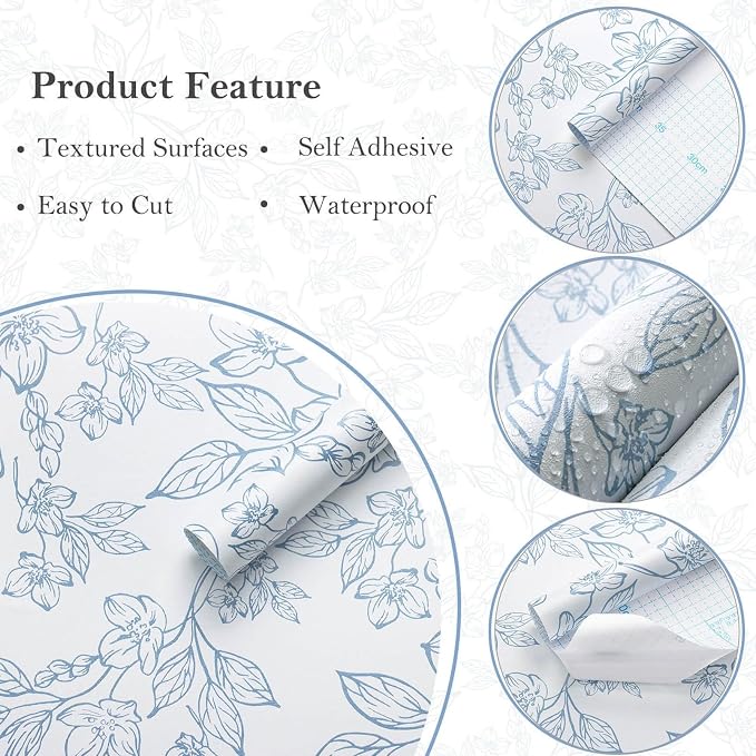 Ismoon Floral Wallpaper Peel and Stick Blue and White Contact Paper Vintage - Image 2