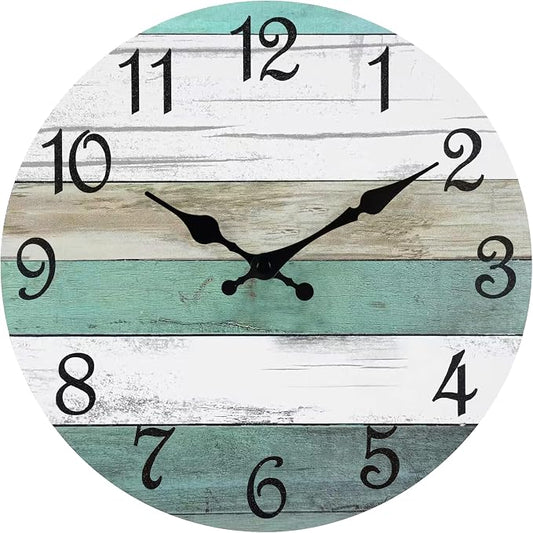 CHYLIN Wall Clock Silent Non Ticking Wall Clocks Battery Operated, Teal Rustic by CHYLIN