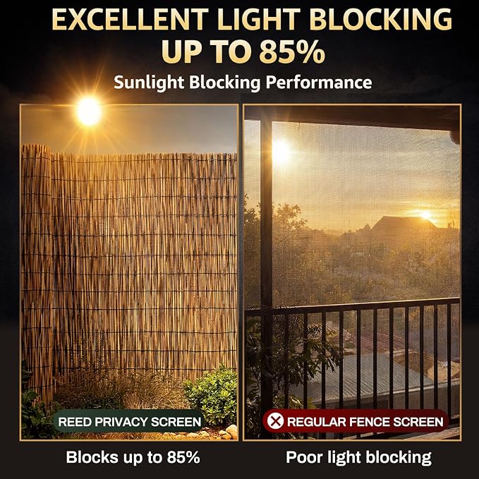 Barydat 1 Pcs 6 x 16.4 ft Reed Fence Roll, 85% Shade Bamboo Privacy Screen - Image 3