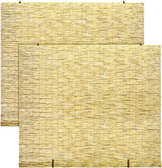 DoubleFill 2 Pcs Bamboo Shades Outdoor Reed Roll up Blinds 72" W x 72" H by DoubleFill