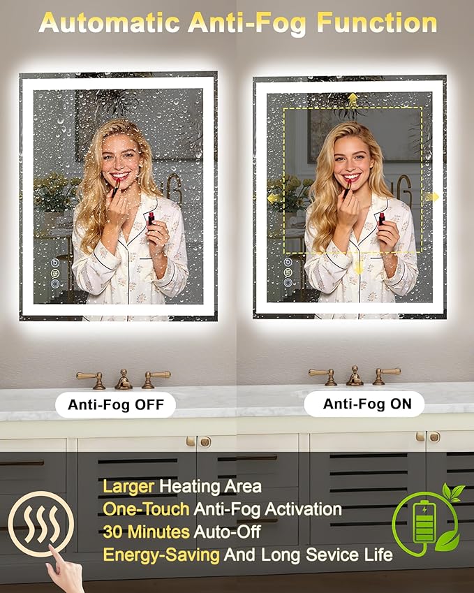 30x36 LED Bathroom Mirror with Lights, Super Bright Front & Backlit Vanity - Image 4