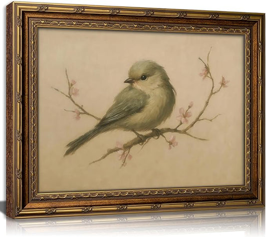 Vintage Gold Framed Wall Art Spring Bird Oil Painting Canvas Print Watercolor by DQUCWDKVintagegoldframedwallart