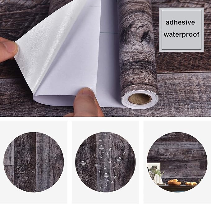 WENMER 17.71" x 472" Grey Wood Peel and Stick Wallpaper Shiplap Self Adhesive - Image 6