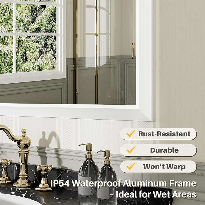 48x36 Inch White Bathroom Mirror - Image 4
