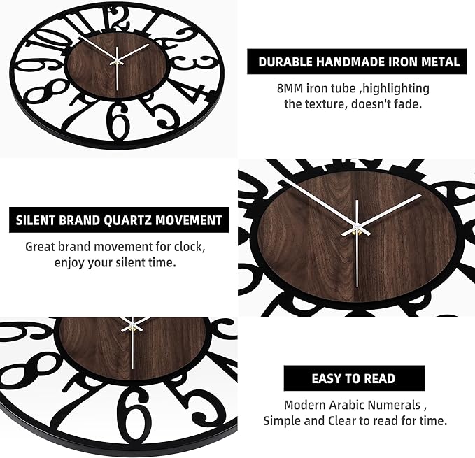 LEIKE Large Wall Clocks, Non Ticking, Battery Operated Big Retro Round Modern - Image 4