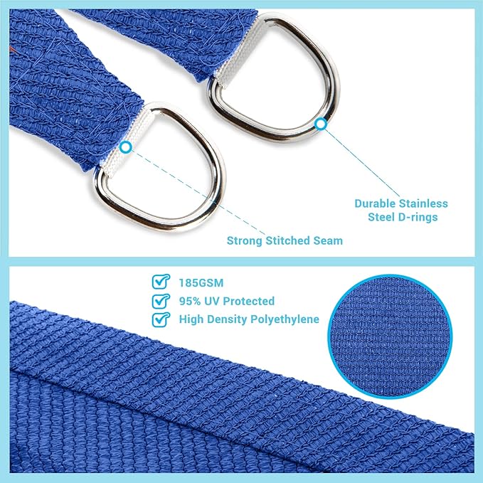 AsterOutdoor Sun Shade Sail Rectangle 6' x 10' UV Block Canopy for Patio Backyard Lawn Garden Outdoor Activities, Blue