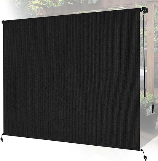 6'W x 8'H Black Patio Shades Roll up Outdoor Roller Shade Crank Wand Blind by Unknown