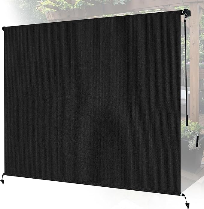 7'W x 8'H Black Patio Shades Roll up Outdoor Roller Shade Crank Wand Blind by Unknown