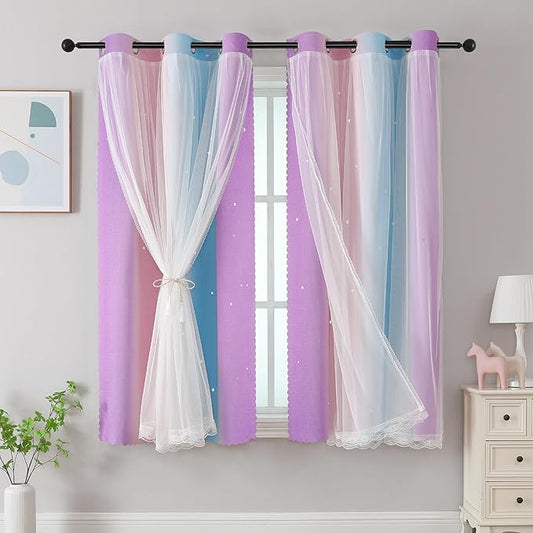 XiDi Curtains for Bedroom Decor, Rainbow Pink Purple/42/63 by Addsomecolortolife