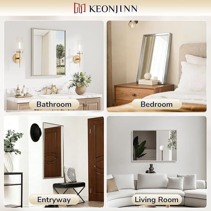 Keonjinn 48 x 30 Inch Brushed Nickel Bathroom Mirrors - Image 6