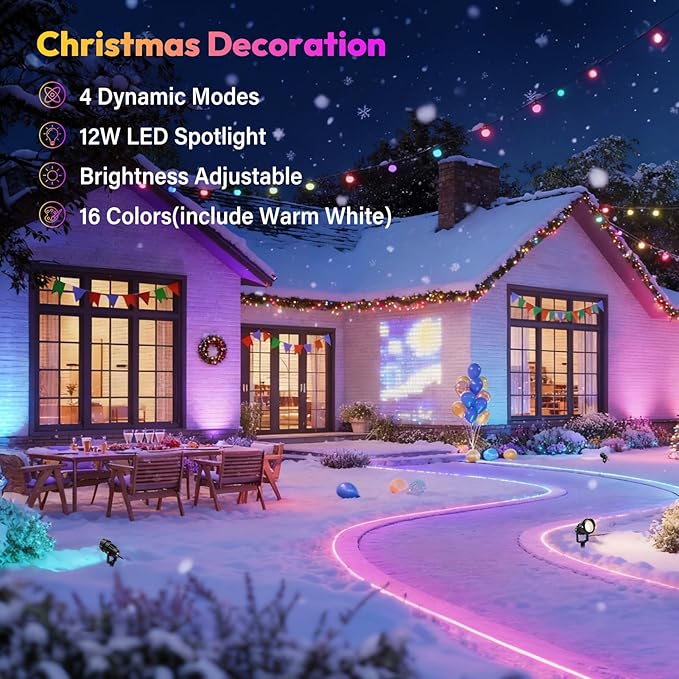 Christmas Spot Lights Outdoor Color Changing Landscape Spotlights,12W RGBW LED Outdoor Spot Lights for Yard Garden Decor,Waterproof 110V Plug in Landscape Lighting with Remote,4 Packs