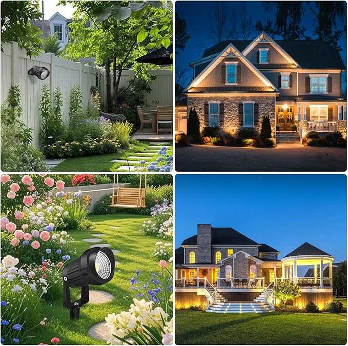 12W LED Landscape Lights Low Voltage, 3000K Warm White 12V AC/DC Waterproof Outdoor Spotlights, IP65 Garden Pathway Lights with 8 Spike Stands for Tree Garden Yard Pathway (8 Pack)