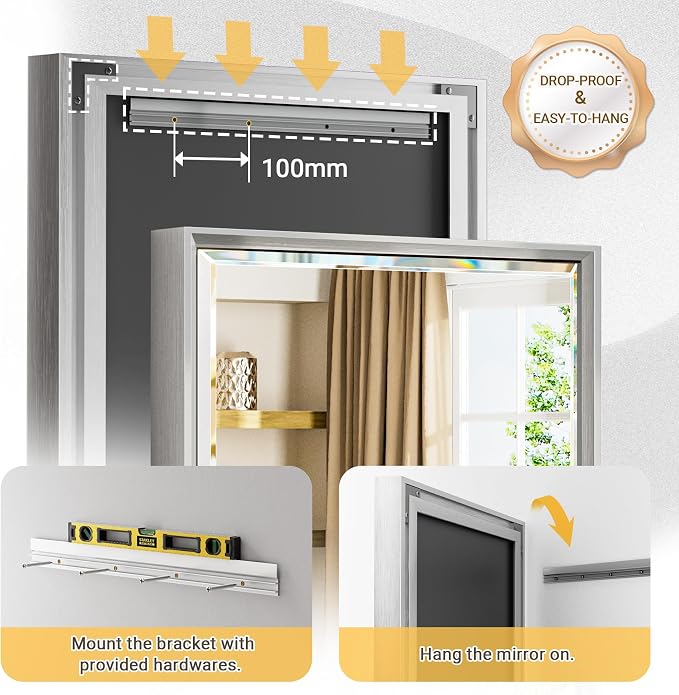 72'' x 36'' Large Beveled Silver Bathroom Vanity Mirror, Shatterproof Rectangle - Image 5