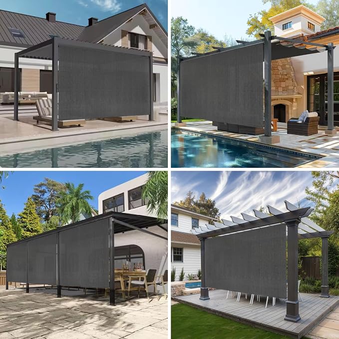 7'W x 8'H Gray Patio Shades Roll up Outdoor Roller Shade Crank Wand Blind - Image 5