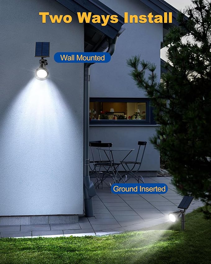 Solar Spot Lights Outdoor, 10 Pack Outdoor Solar Lights for Yard, 4 Lighting Mode Solar Landscape Spotlights with Auto On/Off, 2-in-1 Waterproof Wall Lights for Garden, Walkway (Cool White)