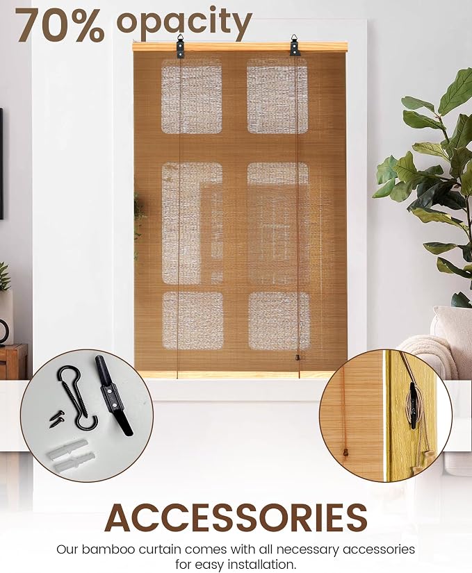 27" Wx72 H Bamboo Blinds Roller Shades - Image 4