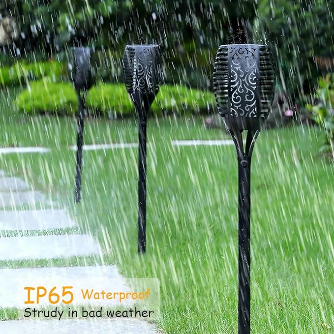 4 Pack Outdoor Solar Flame Light,Solar Lights Outdoor for Garden Decorations with Flickering Flame,IP65 Waterproof Solar Powered Yard Lights Torch Light for Lawn Patio Pathway (Warm White)