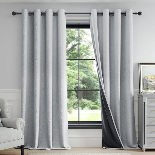 FMFUNCTEX 100% Light Grey Blackout Curtains by Fmfunctex