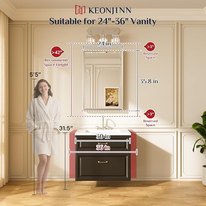 Keonjinn 24" x 36" Black Bathroom Mirror, Brushed Black Framed Mirror - Image 2