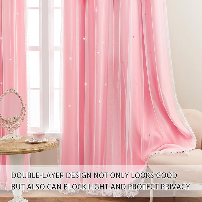 XiDi Pink Curtains for Girls Room, Kids Bedroom Blackout Curtains, Hot Pink - Image 3