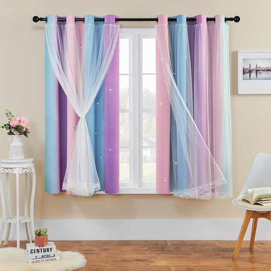 XiDi Curtains for Bedroom Decor, Rainbow Pink Purple/52/54 by Addsomecolortolife