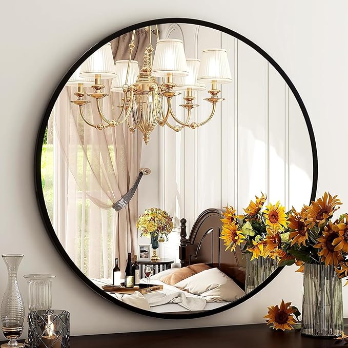 HARRITPURE Round Mirror 30 Black Wall Mounted Circle Mirrors Vanity Mirror - Image 6