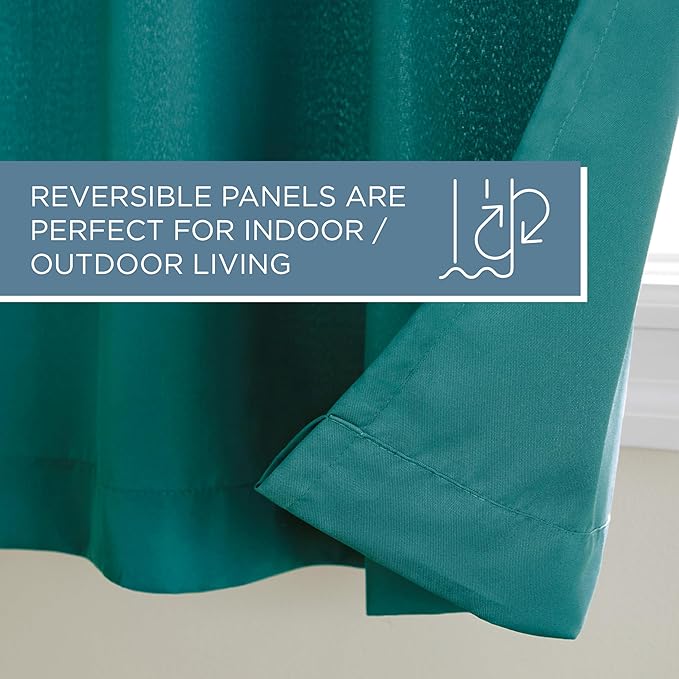 TOWN & COUNTRY BASICS Cabana Solid Heavyweight Indoor Outdoor Curtains, Light Filtering Opacity with Grommet Top, Water Repellent, 2-Pack Set, 54"x120", Dark Teal