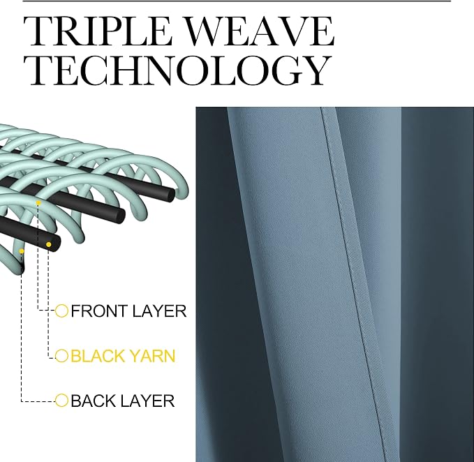 NICETOWN Smoky Blue Blackout Curtains 120 inches Length - Image 3