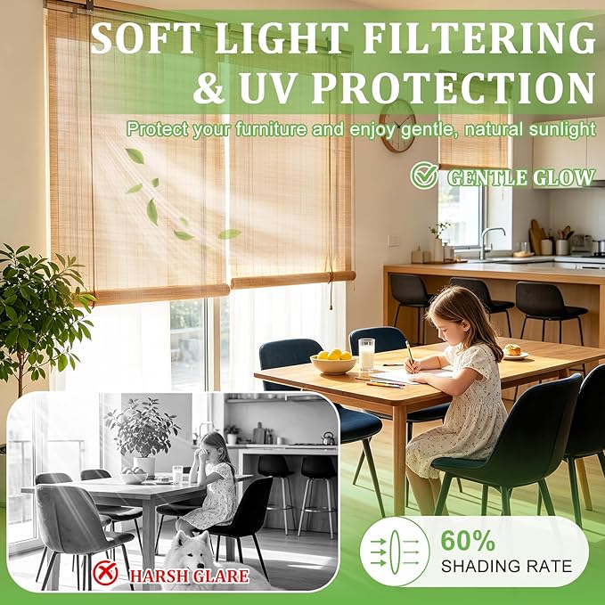 Bamboo Blinds 42x48 inch Bamboo Roman Shades - Image 4